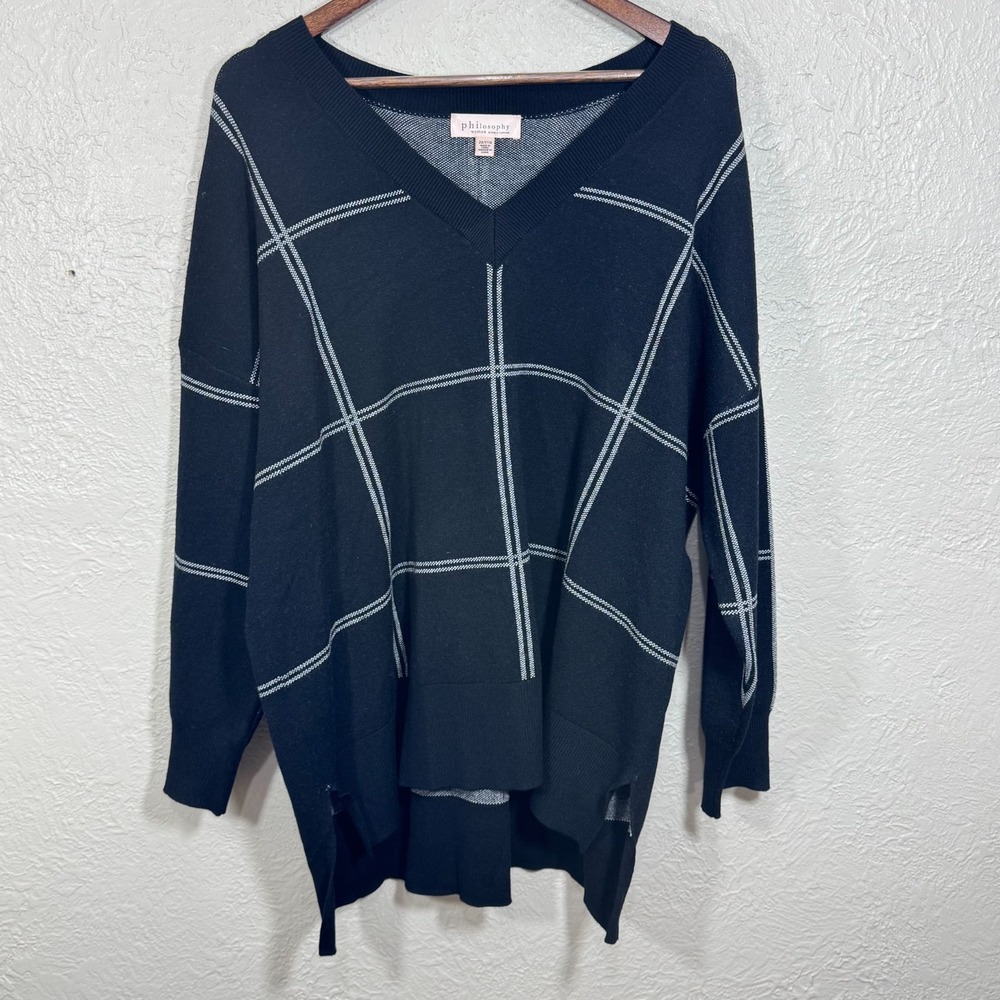 Philosophy Tunic Sweater 2X Windowpane Stretch Neutral Office Normcore Minimal